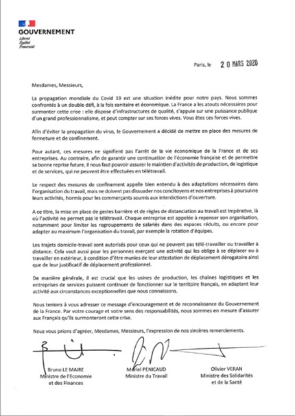 courrier signe LE MAIRE - PENICAUD - VERAN - INDUSTRIE